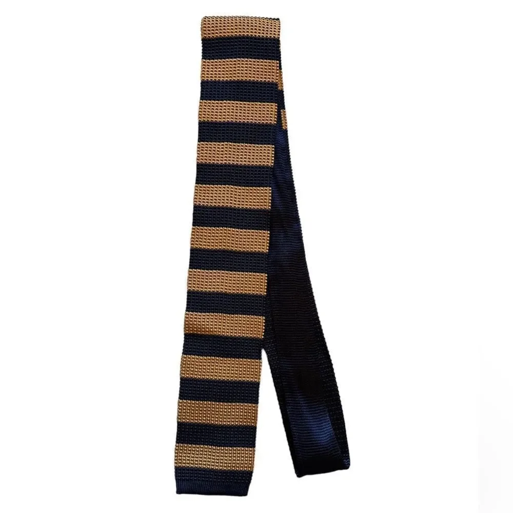 Tresher & Glenny 100% Silk Blue Gold Tie Striped Tailors Shirtmakers